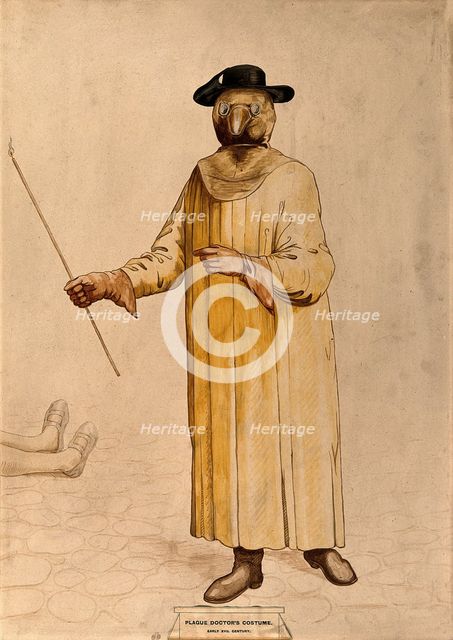 A physician wearing a seventeenth century plague preventive costume. Creator: Unknown.