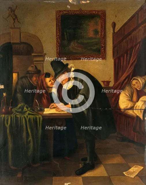 A physician writing a prescription for a sick young woman, c1650s. Creator: Unknown.