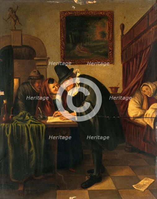 A physician writing a prescription for a sick young woman, c1650s. Creator: Unknown.