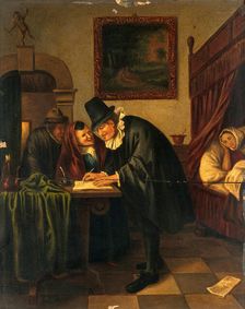 A physician writing a prescription for a sick young woman, c1650s. Creator: Unknown
