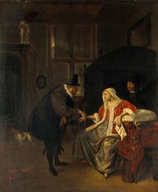 A physician taking the pulse of a lovesick girl, c1650s. Creator: Unknown