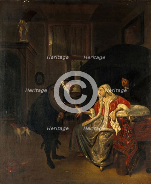 A physician taking the pulse of a lovesick girl, c1650s. Creator: Unknown.