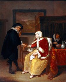 A physician taking the pulse of a young woman, while an old maid prepares gruel for her, c1660s. Creator: Gerritsz Quiringh van Brekelenkam