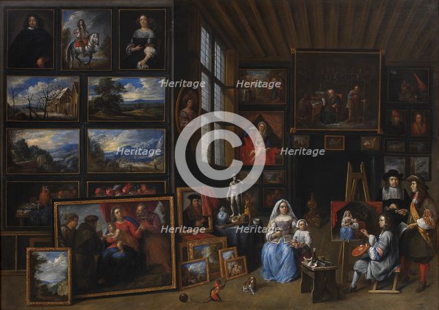 A Picture Gallery with an Artist Painting a Woman and a Girl, 1660-1669. Creator: Gillis van Tilborgh the Younger.
