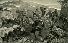 A Picket of 13th Hussars Surprised Near the Tugela River (Hussar Hill) 1900. Creator: John Charlton