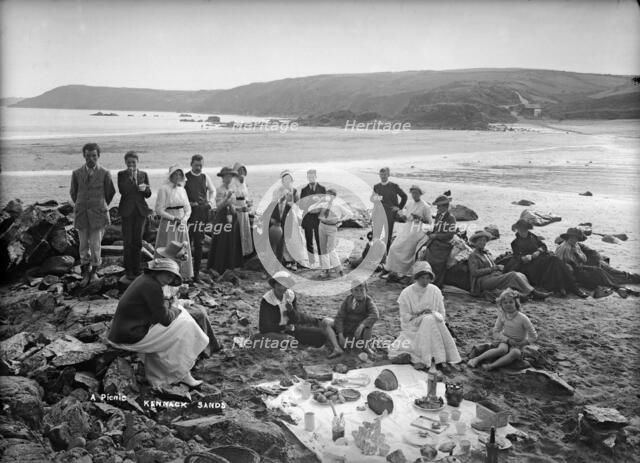 A picnic on the beach, Kennack Sands, Cornwall, c1896-c1920. Artist: Alfred Newton & Sons
