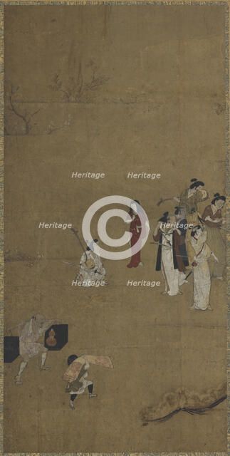 A picnic party: musicians and attendants, Edo period, early 17th century. Creator: Unknown.