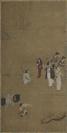 A picnic party: musicians and attendants, Edo period, early 17th century. Creator: Unknown