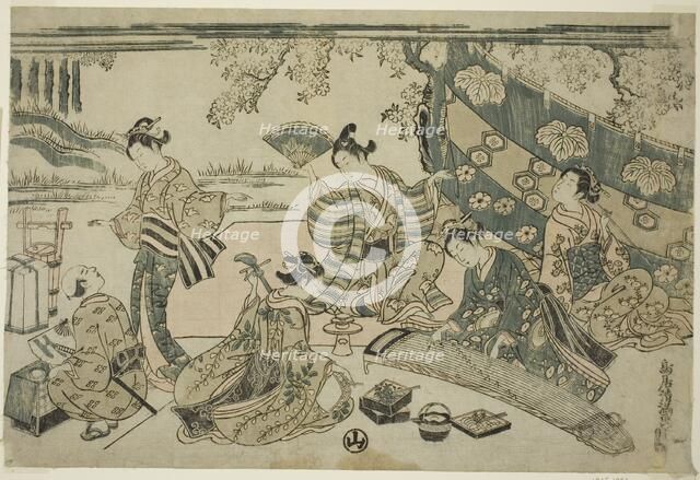 A picnic under cherry trees, c. 1755/64. Creator: Torii Kiyomitsu.