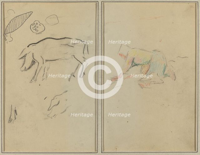 A Pig; Breton Peasant Kneeling [verso], 1884-1888. Creator: Paul Gauguin.