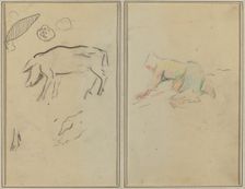 A Pig; Breton Peasant Kneeling [verso], 1884-1888. Creator: Paul Gauguin