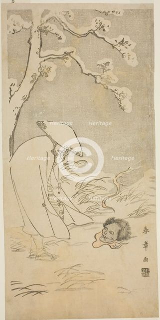 A Pilgrim Praying through the Night to the Buddha (kannenbutsu) is Startled by a Ghostly..., c.1768. Creator: Shunsho.