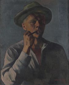 A pipe smoker, self-portrait, 1927. Creator: Anton Lindforss
