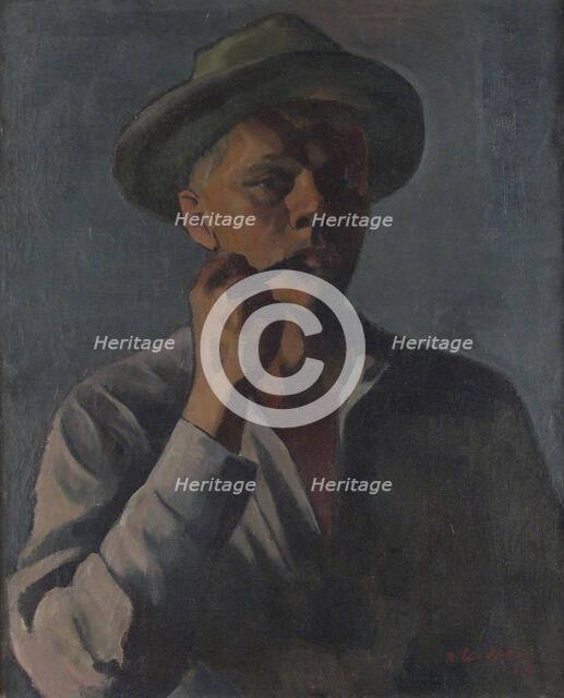 A pipe smoker, self-portrait, 1927. Creator: Anton Lindforss.