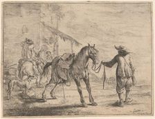 A Pissing Horse Held by a Man, 1651. Creator: Dirck Stoop