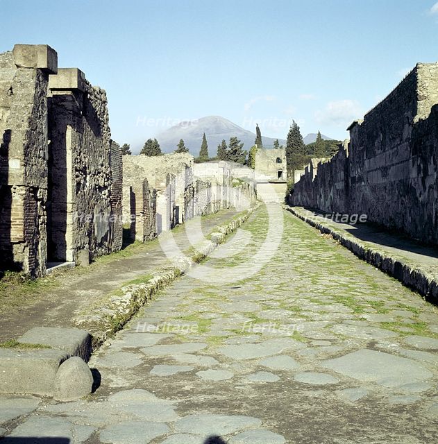 A Pompeii street with Vesuvius in the distance, Italy. Creator: Unknown.