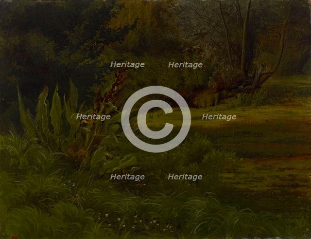 A pond in the forest, exercise, 1854. Creator: Werner Holmberg.