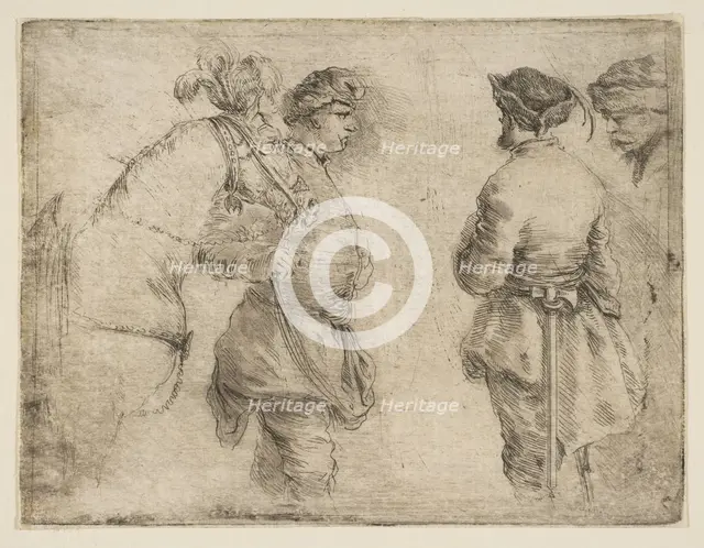 A Pole Leading a Horse by the Bridle and Speaking with Two Other Men, ca. 1662. Creator: Stefano della Bella.