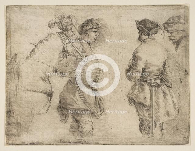 A Pole Leading a Horse by the Bridle and Speaking with Two Other Men, ca. 1662. Creator: Stefano della Bella.