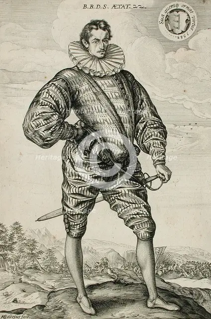 A Polish Nobleman Standing: Balthasar Bathory de Somlyo, 1583. Creator: Hendrik Goltzius.