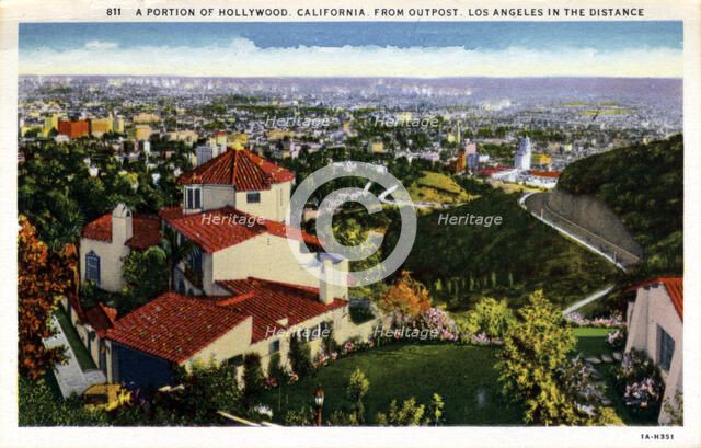 A Portion of Hollywood, California From Outpost, Los Angeles in the Distance. Artist: Unknown