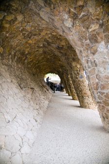 A porticoed stone pathway in Park Guell, Barcelona, Spain, 2007. Creator: Samuel Magal