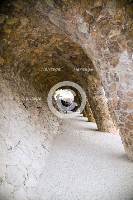 A porticoed stone pathway in Park Guell, Barcelona, Spain, 2007. Creator: Samuel Magal.