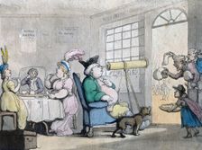 A portly gentleman looking through a telescope, 19th century