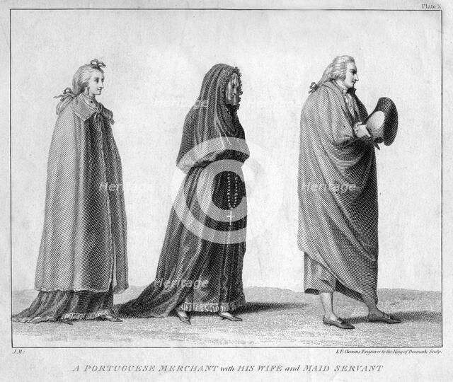 A Portuguese merchant with his wife and maidservant, 1795. Artist: IF Clemens