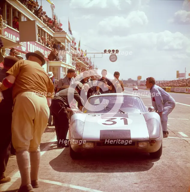 A Porsche 904/4 GTS in the pits, Le Mans, France, 1964. Artist: Unknown