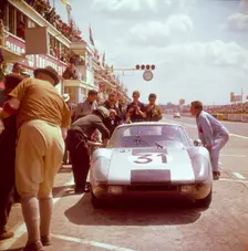 A Porsche 904/4 GTS in the pits, Le Mans, France, 1964