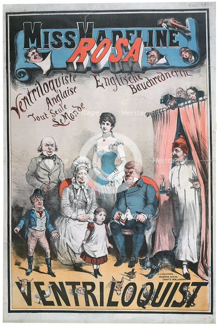 A poster for a performance by Miss Madeline Rosa, ventriloquist, 1883. Creator: Unknown.