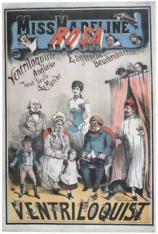 A poster for a performance by Miss Madeline Rosa, ventriloquist, 1883. Creator: Unknown