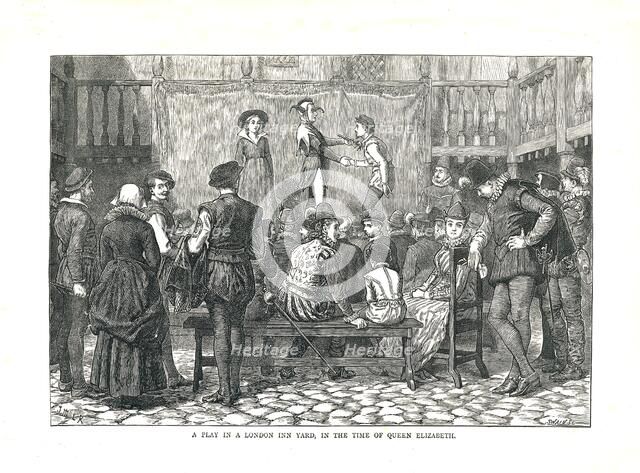 A Play in an Elizabethan London Inn Yard, 1878 Artist: Walter Thornbury