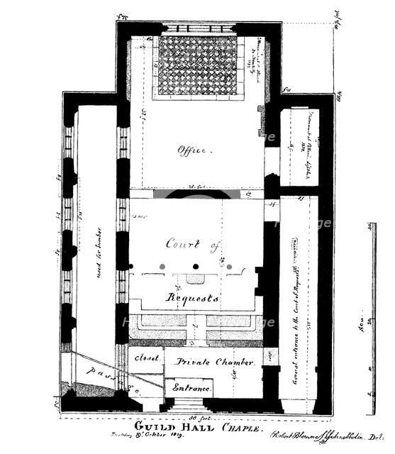 A plan of Guildhall Chapel, King Street, Cheapside, London, 1819 (1886).Artist: William Griggs