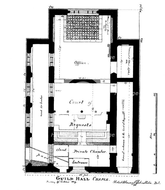 A plan of Guildhall Chapel, King Street, Cheapside, London, 1819 (1886).Artist: William Griggs