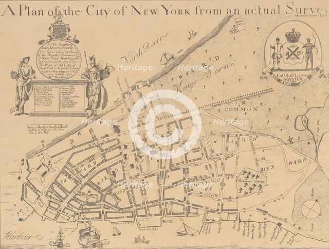 A Plan of the City of New York from an Actual Survey Made by James Lyne, 1728, 1834-1872. Creator: Unknown.