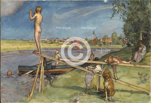 A Pleasant Bathing-Place. From A Home (26 watercolours), c19th century. Creator: Carl Larsson.