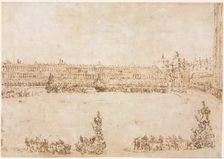 A Procession of Triumphal Cars in the Piazza San Marco, Venice, Celebrating the Visit..., 1782. Creator: Francesco Guardi (Italian, 1712-1793)