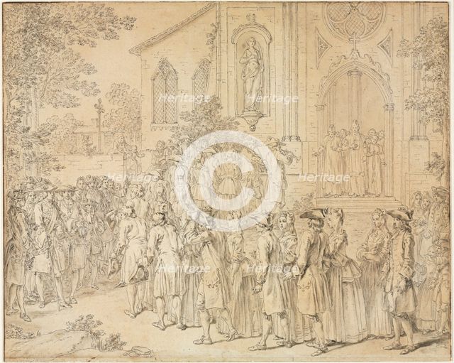 A Procession Entering a Church, 1700s. Creator: Hubert François Bourguignon Gravelot (French, 1699-1773).