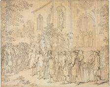 A Procession Entering a Church, 1700s. Creator: Hubert François Bourguignon Gravelot (French, 1699-1773)