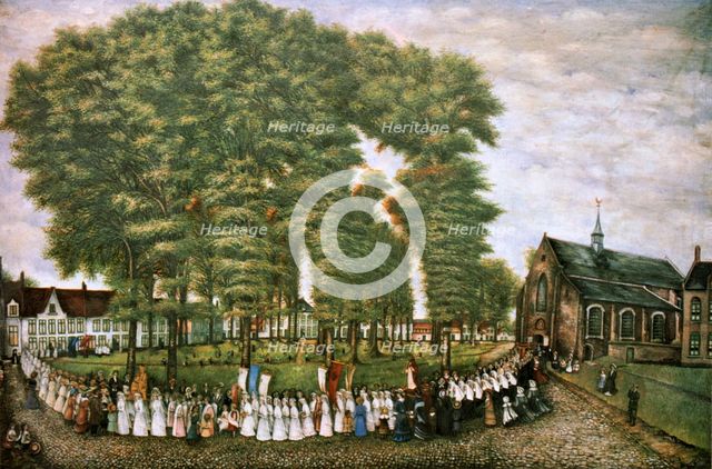 'A Procession in Bruges at the End of the 19th Century,' 19th century. Artist: Unknown