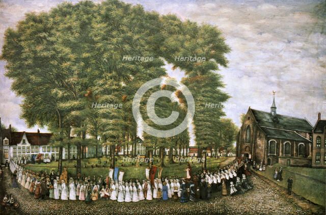 'A Procession in Bruges at the End of the 19th Century,' 19th century. Artist: Unknown