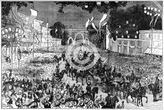 A procession to celebrate the Prince of Wales' birthday, Bombay, India, 19th century. Artist: Unknown