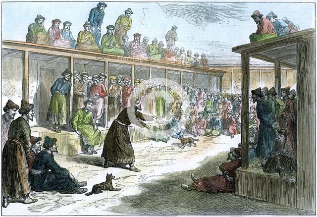 A professional story teller at Kashgar, Xinjiang, China, c1875. Artist: Unknown