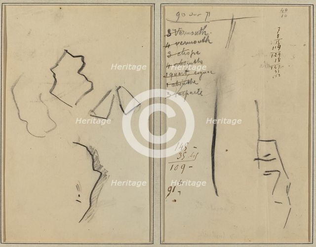 A Profile and Four Shapes; Sketch of a Man's Head [recto], 1884-1888. Creator: Paul Gauguin.