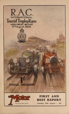 A programme for the RAC International Tourist Trophy Race, Belfast, Northern Ireland, 1929
