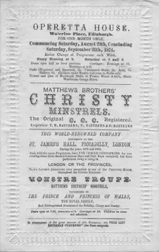 A programme of events to be stage at the Operetta House, Waterloo Place, Edinburgh 1874