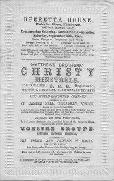 A programme of events to be stage at the Operetta House, Waterloo Place, Edinburgh 1874