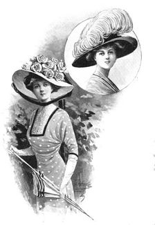 A pretty summer frock and hats, 1909. Creator: Unknown